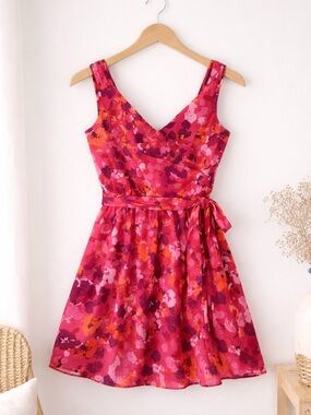 Express Pink Floral Wrap Dress | Fit & Flare Mini | Size 2 EUC